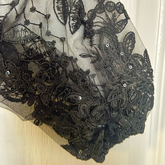 ZARA EMBROIDERED LONG BLACK SEMI-SHEER DRESS - Picture 6 of 8